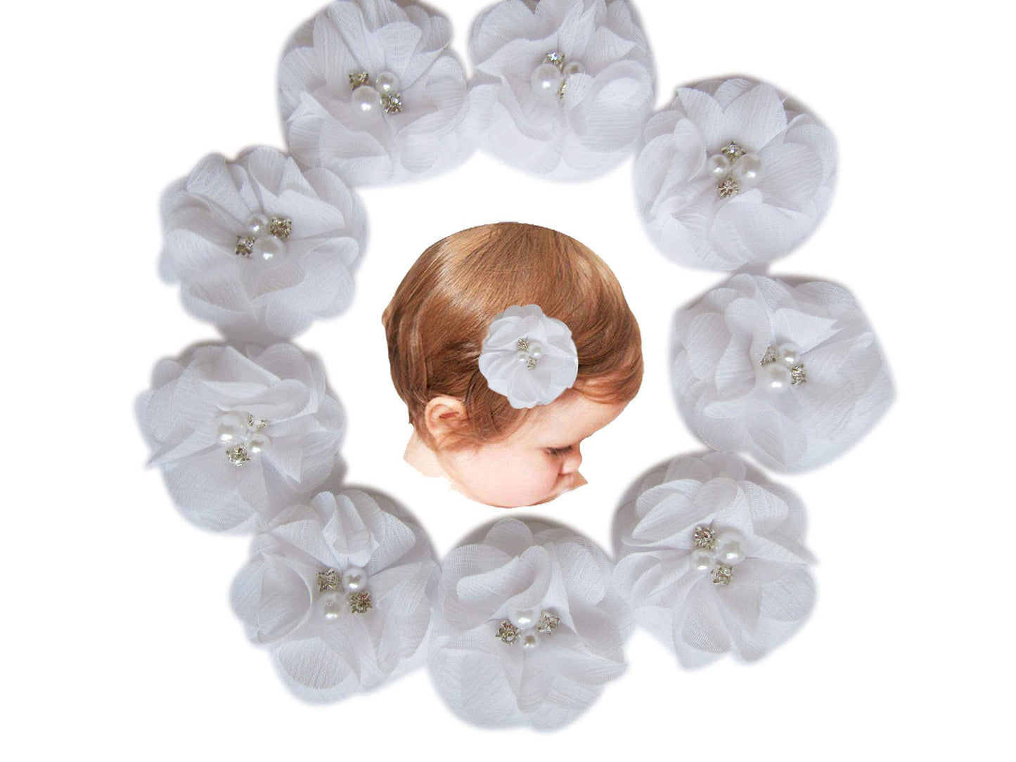 Baby Girls Chiffon Flower Hair Clips With Rhinestones And Pearl,Yycraft 10 Pcs Party Wedding 2' Hair Accessory For Kids Toddler