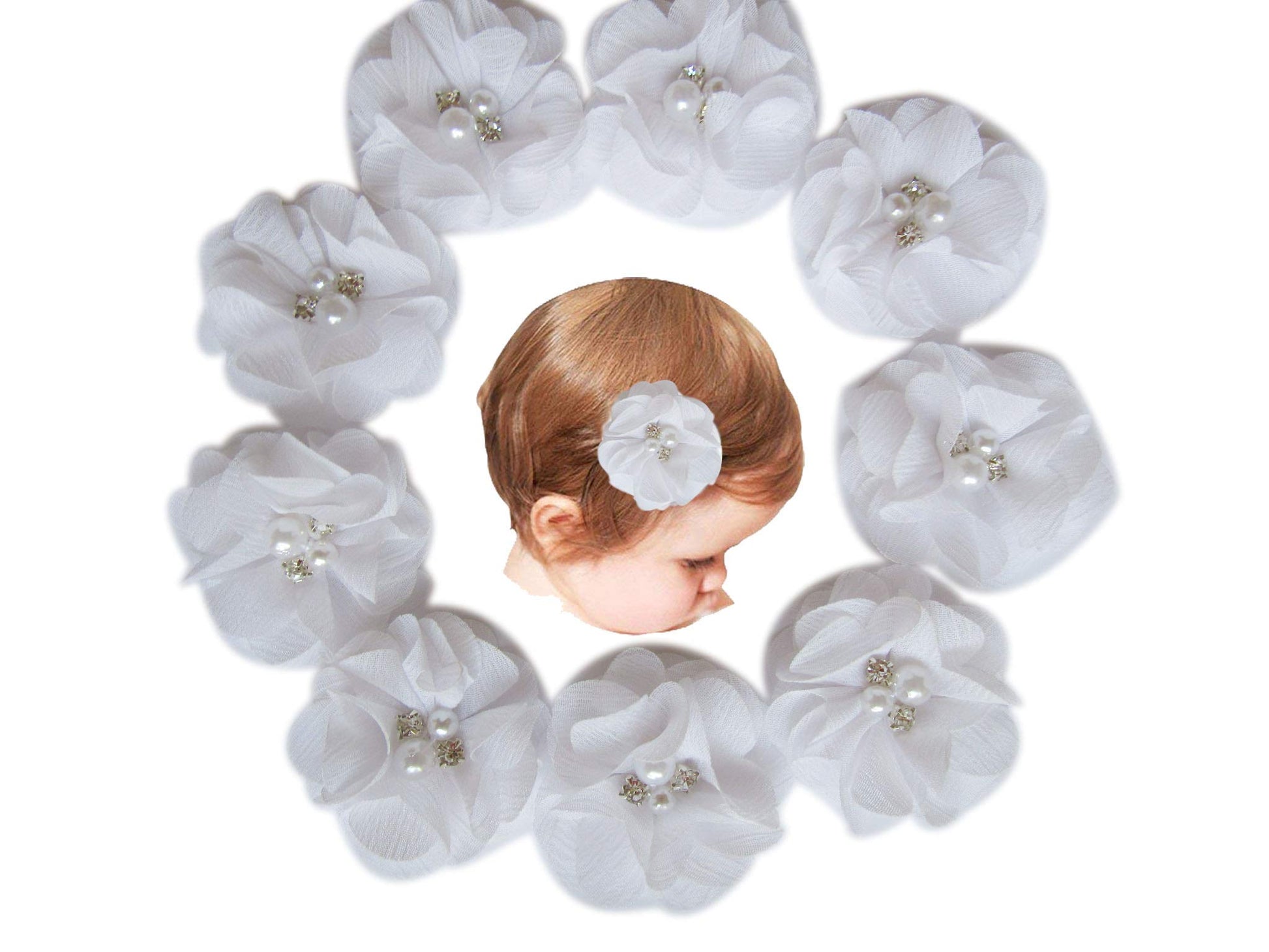 Baby Girls Chiffon Flower Hair Clips With Rhinestones And Pearl,Yycraft 10 Pcs Party Wedding 2' Hair Accessory For Kids Toddler