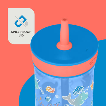 Contigo Kids Leighton Straw Tumbler With Spill-Proof Leak-Proof Lid, 14Oz, Blue Poppy/Narwhals