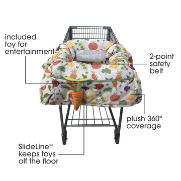Boppy Shopping Cart Cover, Multi-Color Farmers Market Veggies, With Changeable Slideline Carrot Toy, Plush Comfort With 2-Point