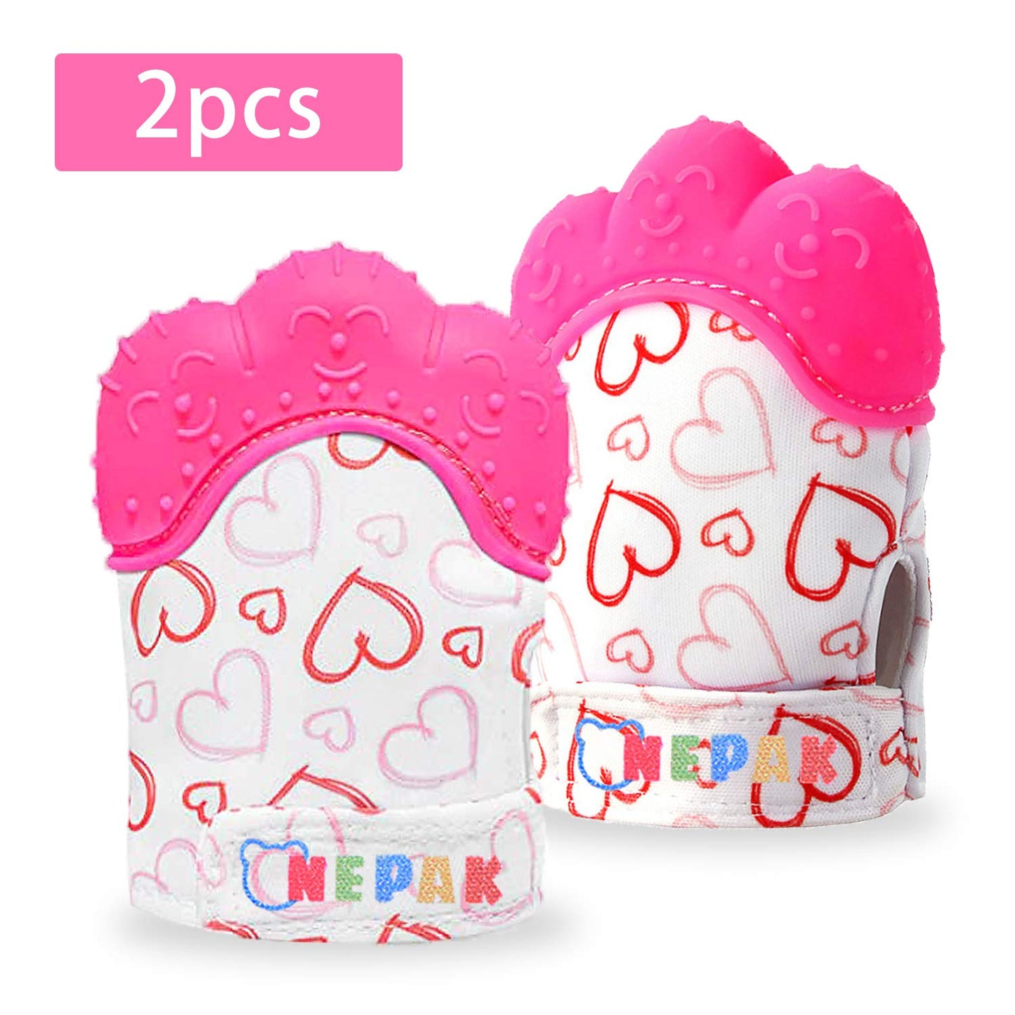 NEPAK Teething Mitten 2 Pcs-Baby Glove Stimulating Teether Toys for Boys & Girls-Teething Glove for 3-6 Months Baby (Pretty Swee