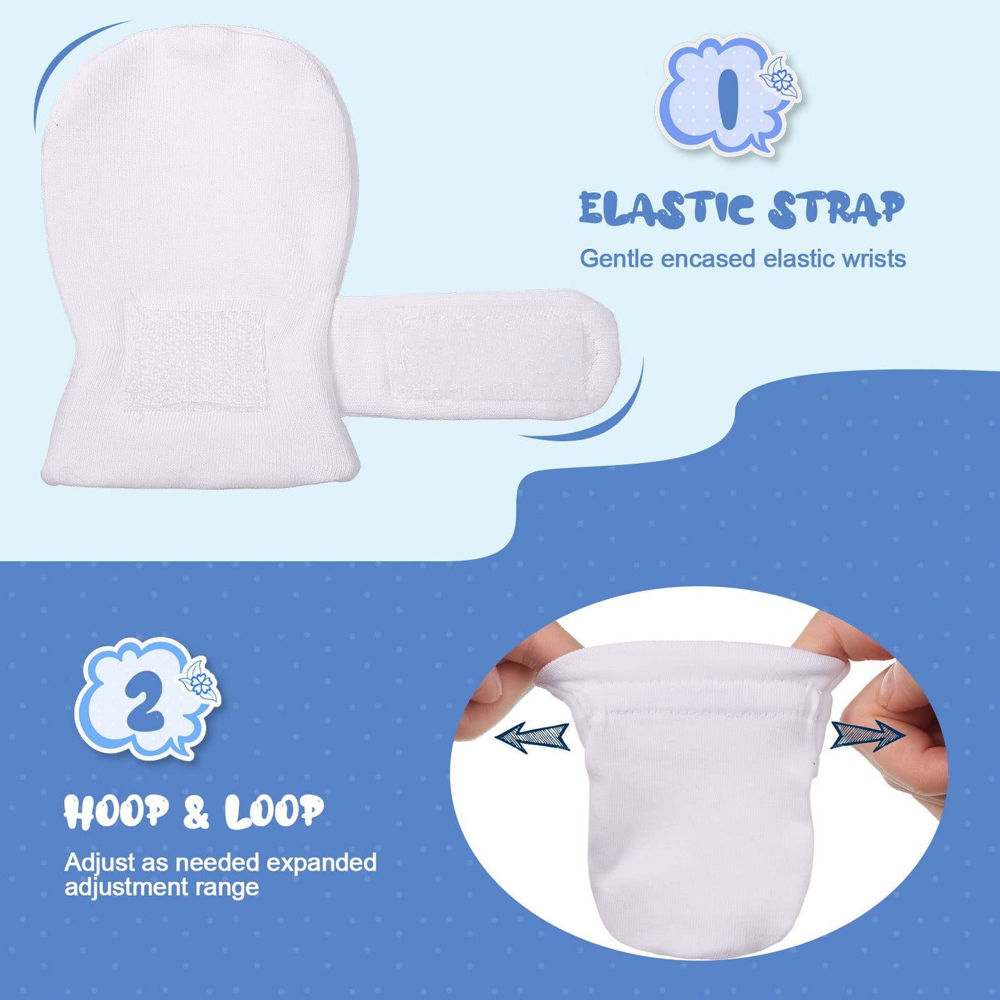 Newcotte 12 Pairs Adjustable Preemie Baby Mittens No Scratch Newborn Cotton Breathable Gloves Warm Mitts For Boys Kids(Fresh Col