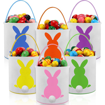 Honeydak 6 PCS Easter Eggs Hunt Basket for Kids Bunny Canvas Rabbit Tote Carry Bucket Bags(Fluffy)