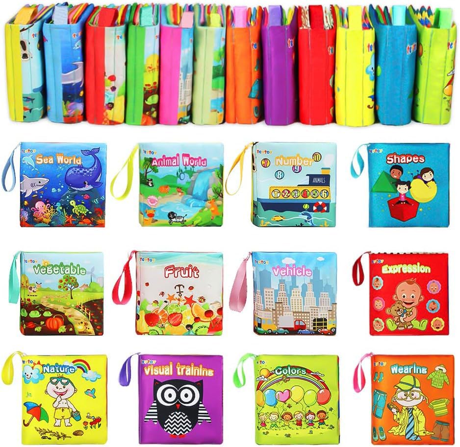 teytoy My First Soft Book, Nontoxic Fabric Baby Cloth Activity Crinkle Soft Books for Infants Boys and Girls Early Educational T