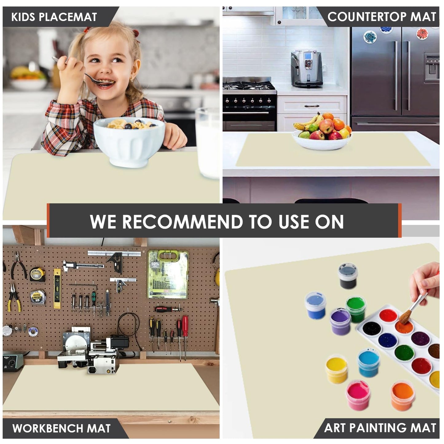Extra Large Silicone Placemat, Food-Grade Flexible Silicone Mat Kids Non-Slip Dinner Placemat Waterproof Heat Insulation Counter