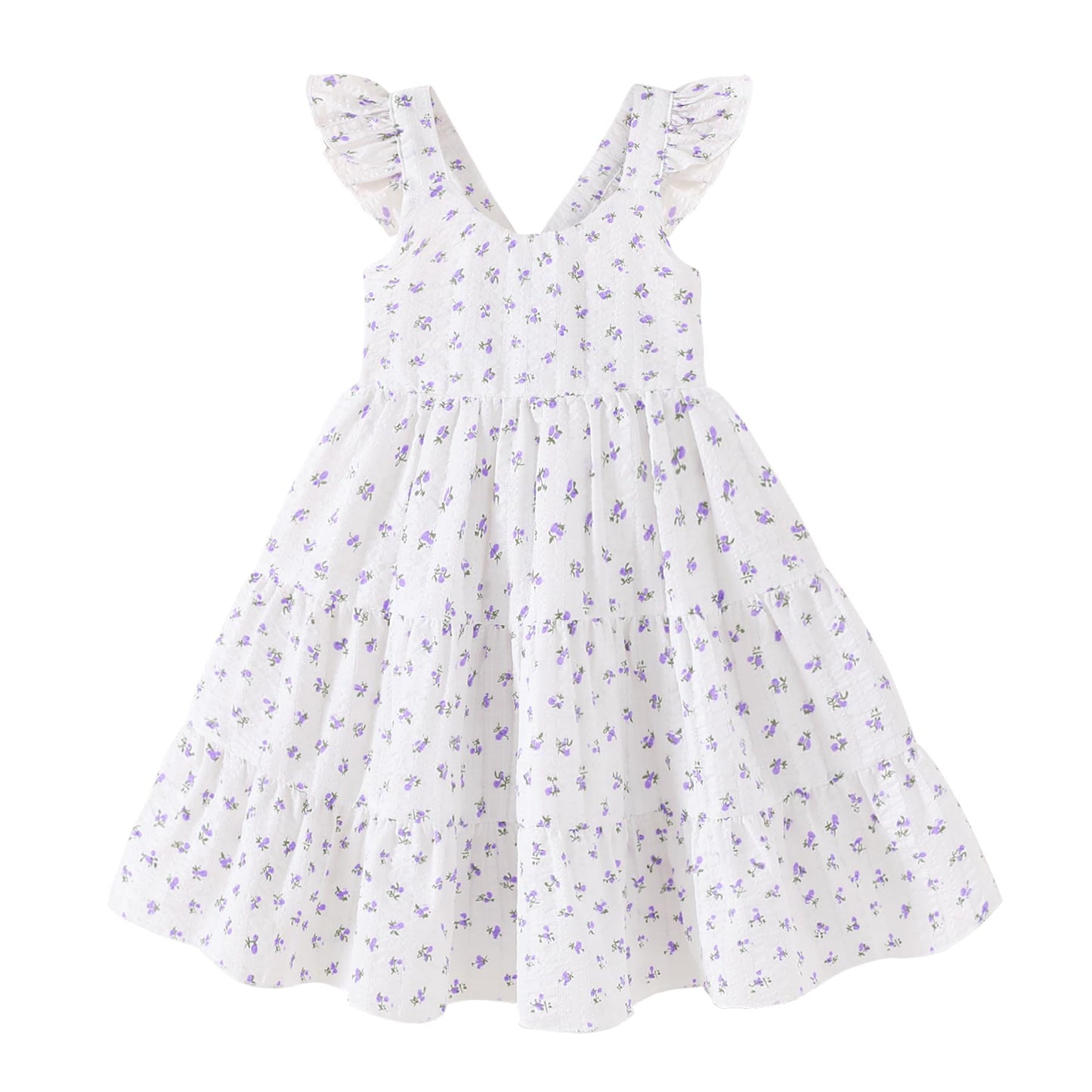 Younger Tree Toddler Baby Girl Dress Summer Outfits Floral Flutter Sleeve Smocked Dress Kids Causal Boho Dresses Clothes (2-3T,