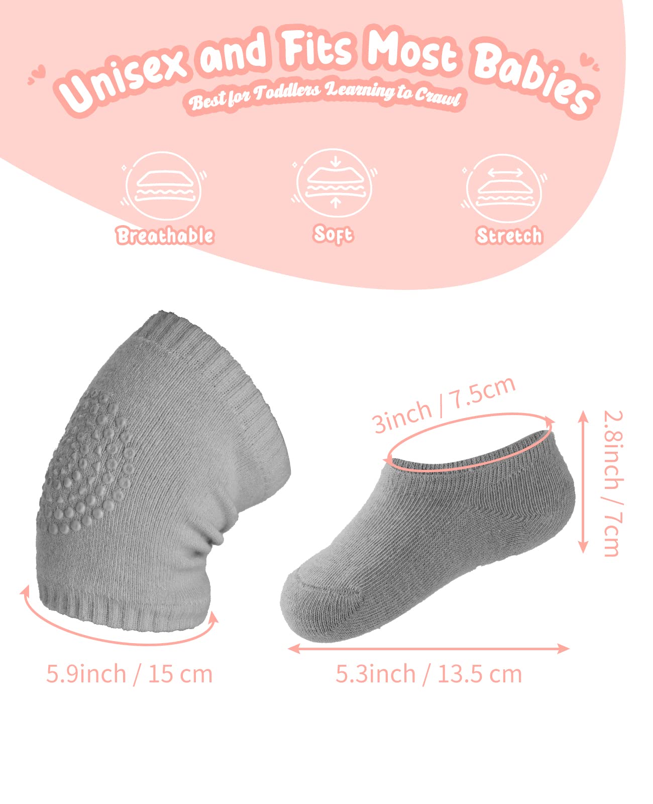 Bosoner Baby Crawling Anti-Slip Knee And Socks For Boys And Girls Best Infant Gift, Unisex Baby Toddlers Kneepads (Blue Pink Gre