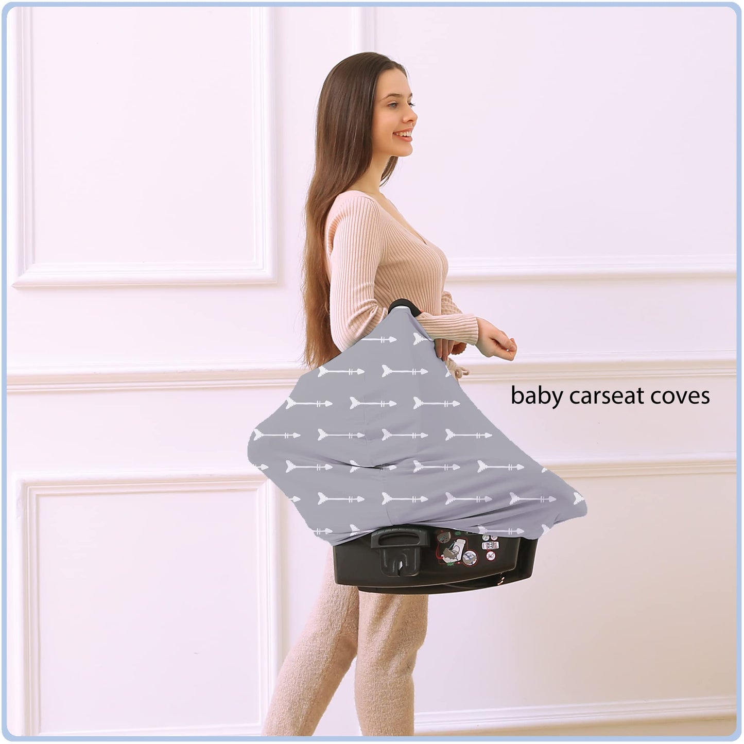 Nursing Carseat Canopy Breastfeeding Cover - Multi-Use Stretchy Car Seat Covers For Babies, Baby Shower Gifts (Grey Arrows)