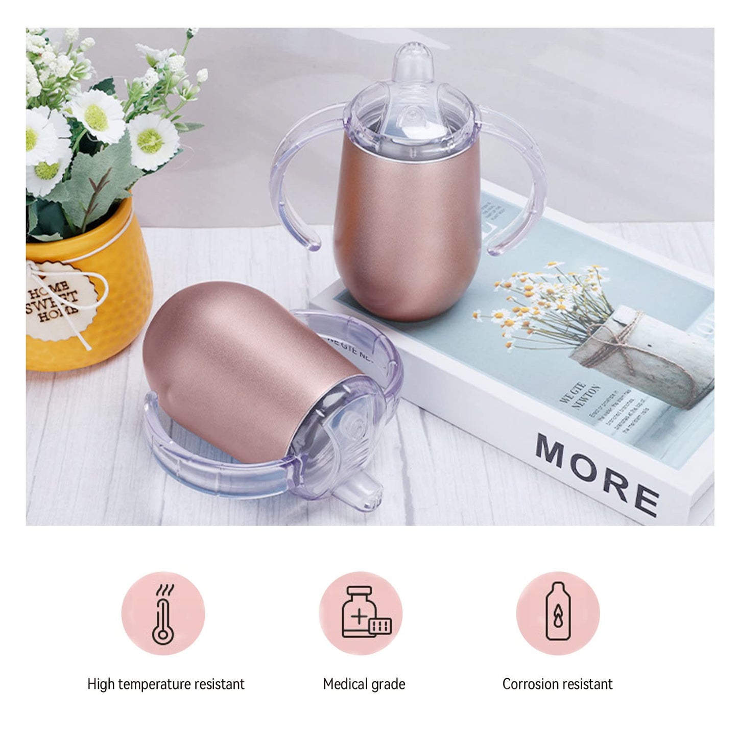 Stainless Steel Straw Sippy Cup With Handles & Silicone Lids,10 Oz Bpa Free Double Wall Vacuum Insulated Sippy Cup Mug Tumbler T
