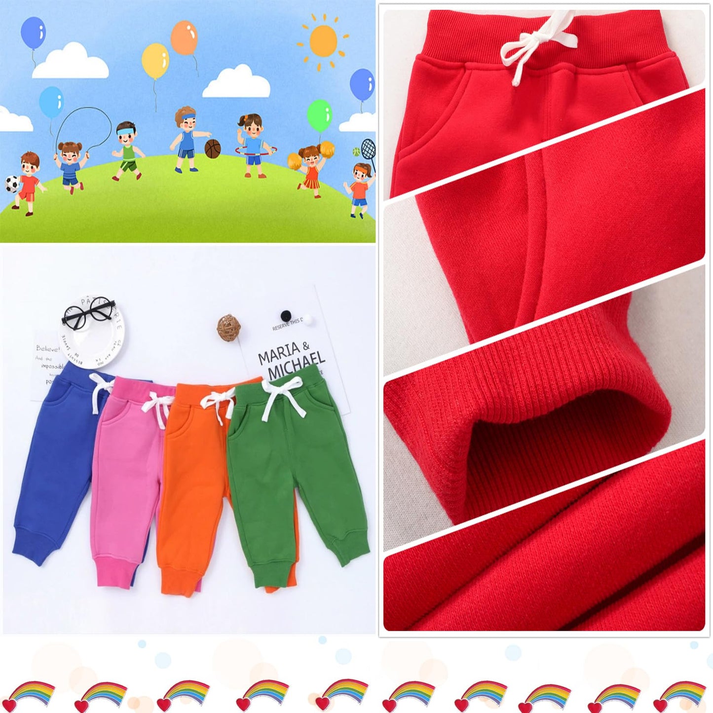 Cuteon Unisex Toddler Jogger Pants Kids Cotton Elastic Waist Winter Baby Sweatpants Pants 4Years Red