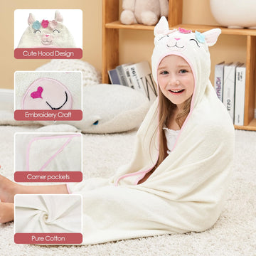 Style Quarters Baby Bath Towel - 100% Cotton Terry Soft Hooded Towel Cartoon Alpaca Baby Beach Towels Super Absorbent Large Embr