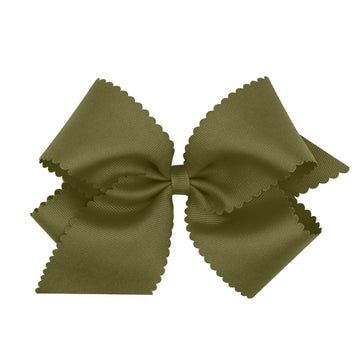 Wee Ones Girls' Classic Grosgrain Hair Bow With Scalloped Edges And Plain Wrap Center On A Weestay Hair Clip, King, Sage
