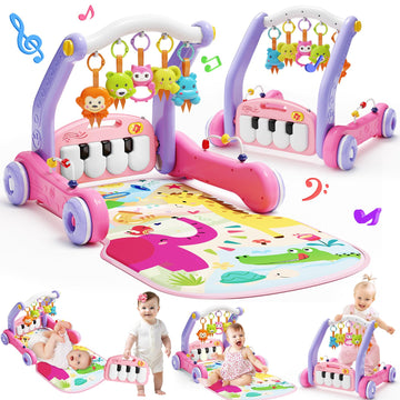 2 In 1 Baby Gym Play Mat With Walker, Kick And Play Piano Gym Activity For Boys Girls, Musical Activity Center Tummy Time Mat Fo