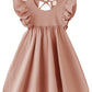Lyxiof Toddler Baby Girl Cotton Linen Dress Ruffle Sleeve Halter Sleeveless Kids Casual Dresses Light Coffee 110Cm