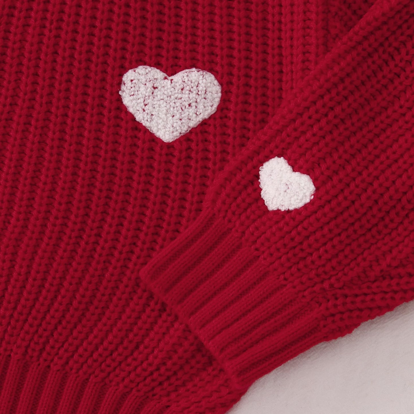 Boutikome Valentines Day Sweater Toddler Baby Girl Boy Heart Shirts Embroidery Knit Tops Spring Clothes Warm Winter Pullover(Red
