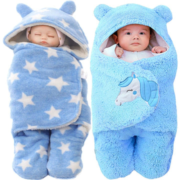 Swissberry Baby Blanket New Born Combo Pack of Hooded Swaddle Wrappers Security Blankets Pack of 2 Pc.(SkyBlue, 06 Months)