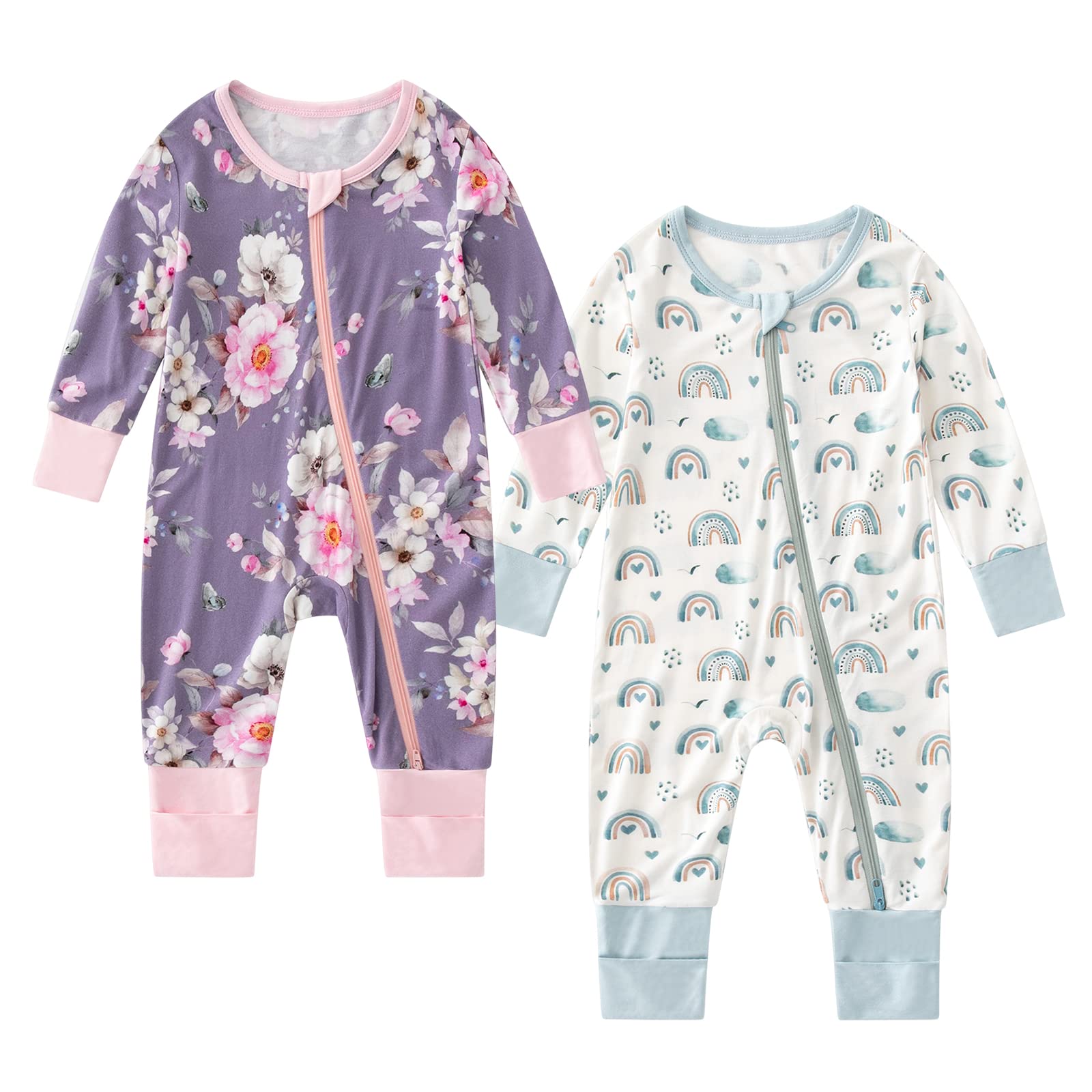 Opawo Viscose From Bamboo Onsies For Baby Girls' One-Piece Rompers With 2 Way Zipper Mittens Cuff Infant Footless Sleep 'N Play