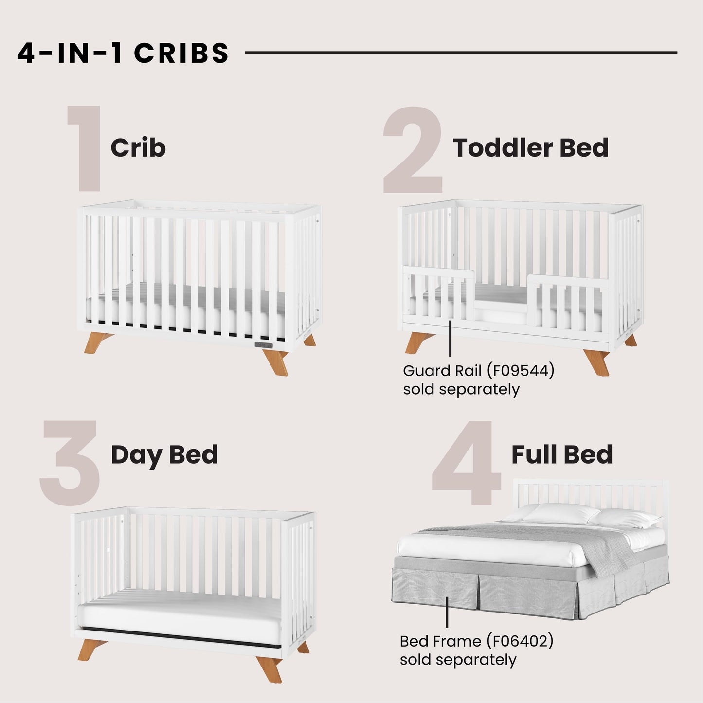 Child Craft Soho 4-In-1 Convertible Crib, Baby Crib Converts To Day Bed, Toddler Bed And Full Size Bed, 3 Adjustable Mattress Po