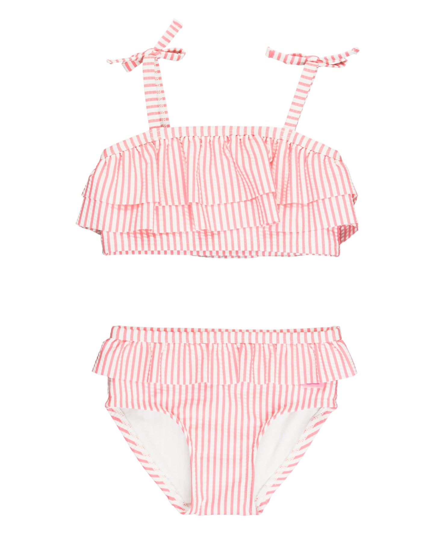 Rufflebutts Bubblegum Pink Seersucker Seersucker Bow Ruffle Bikini - 18-24M