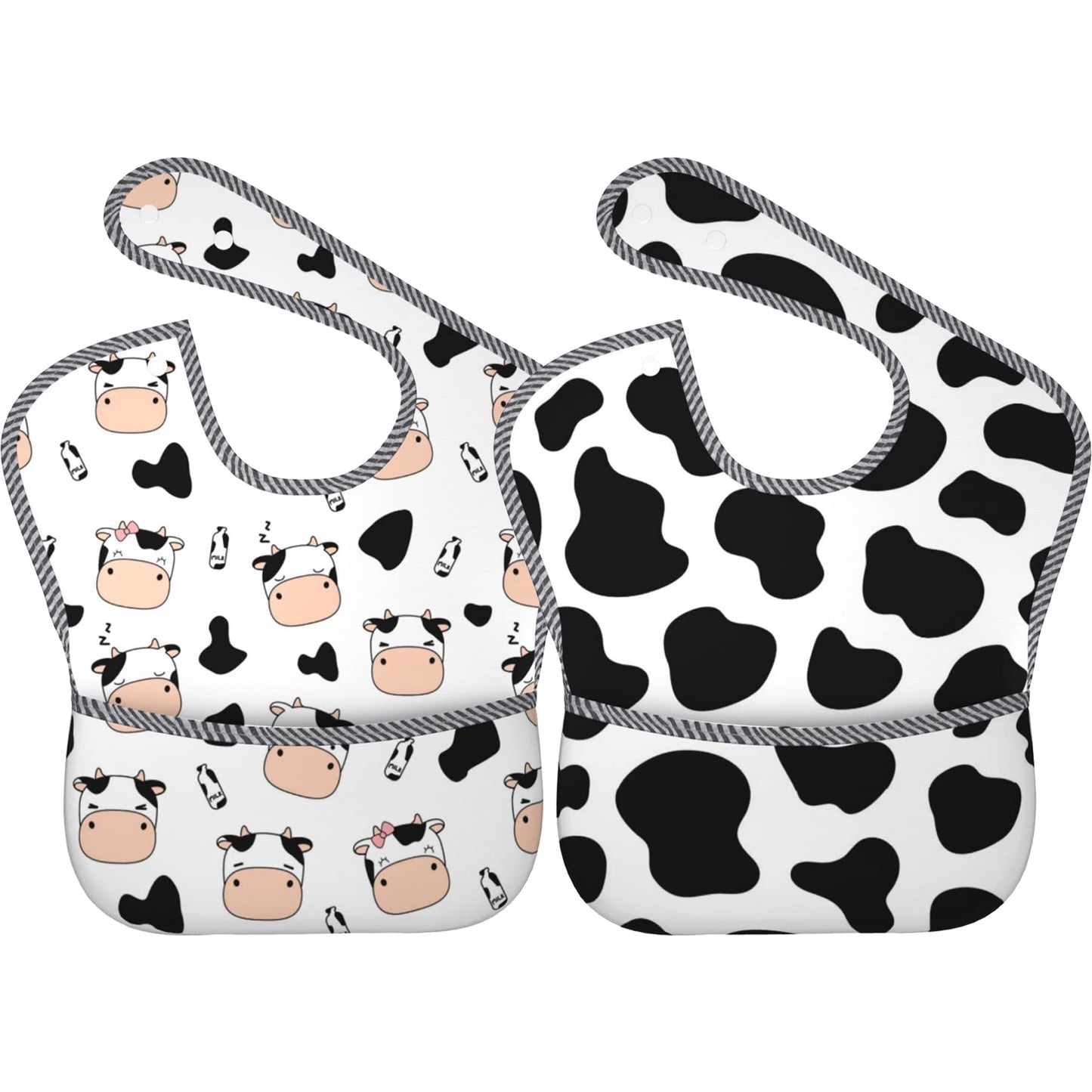 Qwalnely Cow Print Baby Stuff 2Packs Baby Bibs For 6-24 Months Waterproof Washable Fabric For Boys Girls Stuff, Newborn Toddler