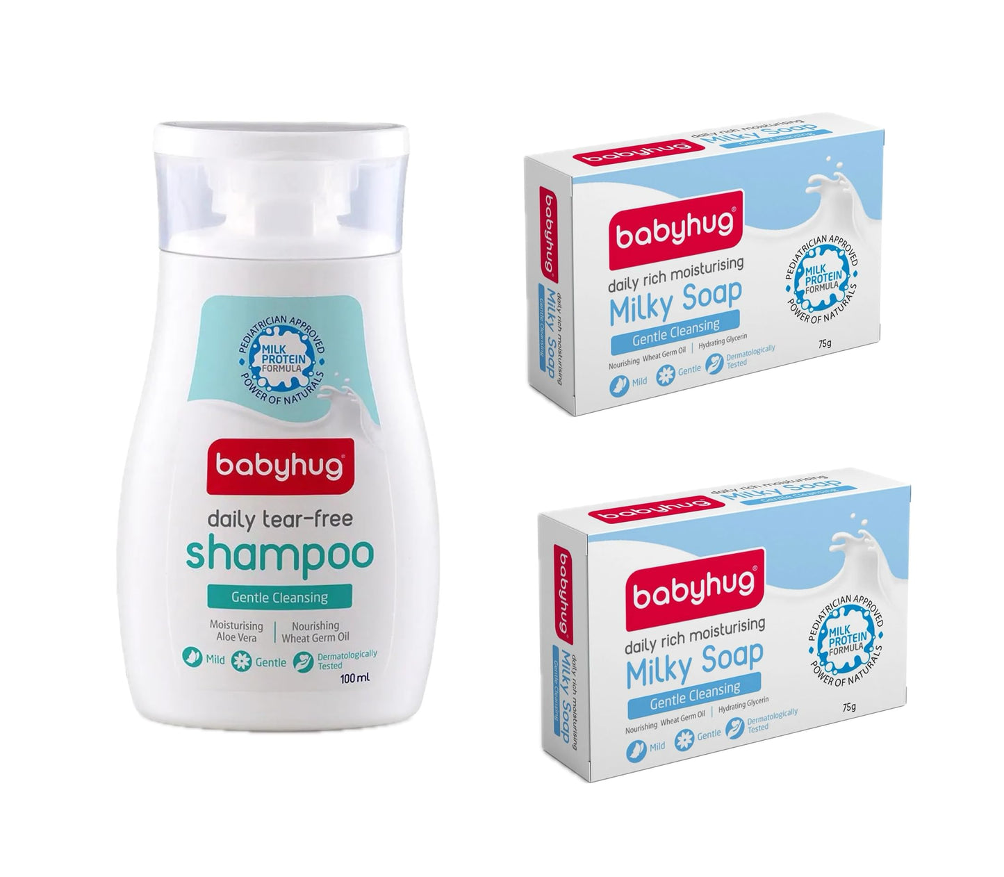 Babyhug Daily Tear Free Shampoo 100 Ml & Moisturising Milky Soap 75G X 2 Combo