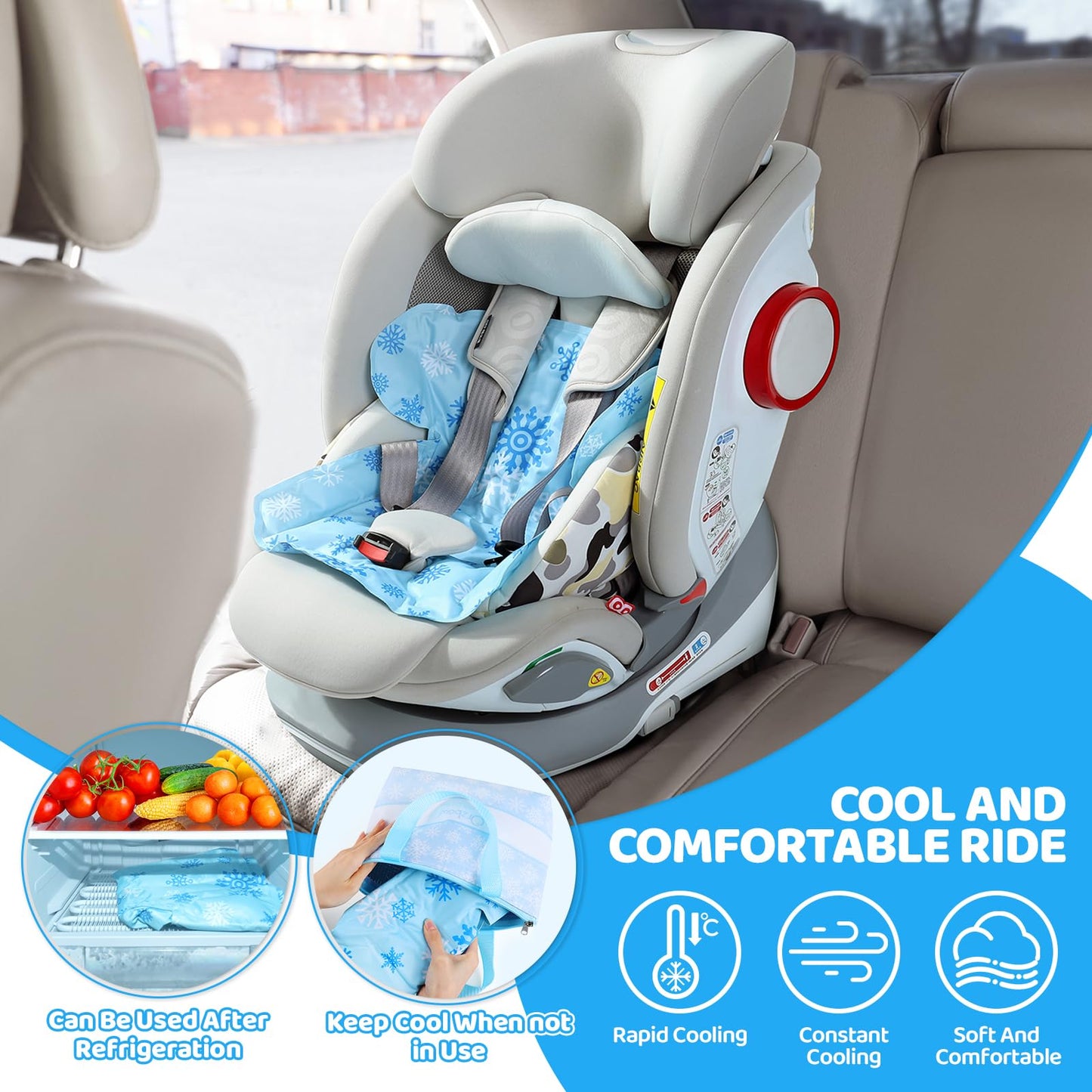 Orzbow Gel Car Seat Cooler Pad For Babies, Car Seat Cooling Pad With Waterproof Liner For Potty Training, Toddler Stroller Cooli