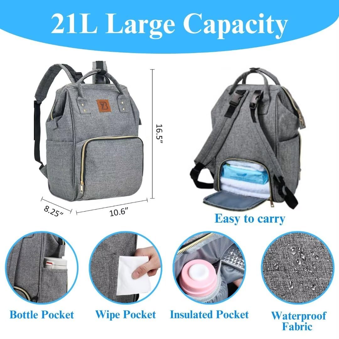 Baoyun Diaper Bag Backpack, Large Capacity Baby Diaper Bag For Boys Girls, Waterproof Travel Bag With Stroller Straps, Baby Esse