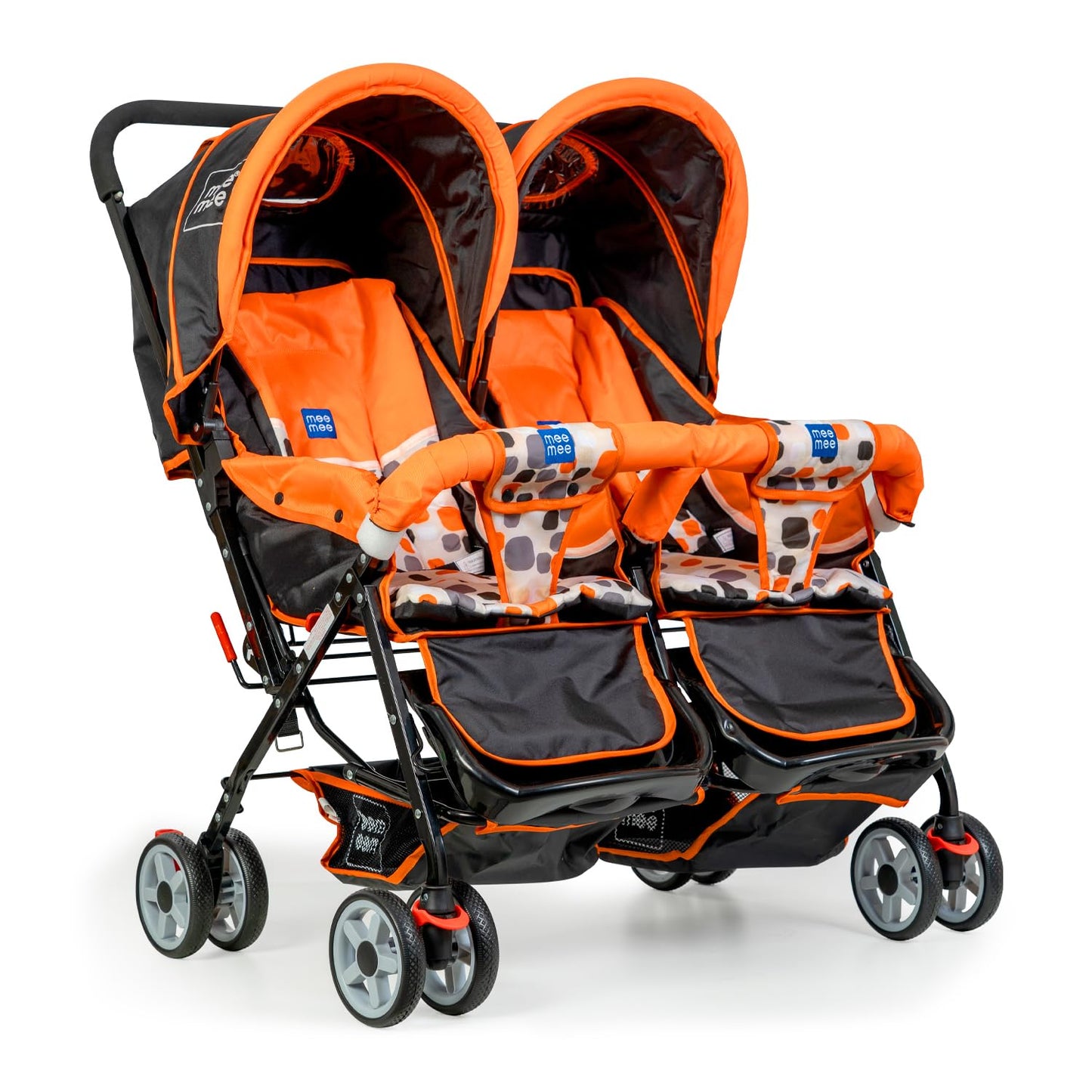 Mee Mee Twin Buggy Stroller & Pram | Easy Foldable Design With Adjustable Seating Positions | 02 Years, Up To 20 Kg | Swivel Wh
