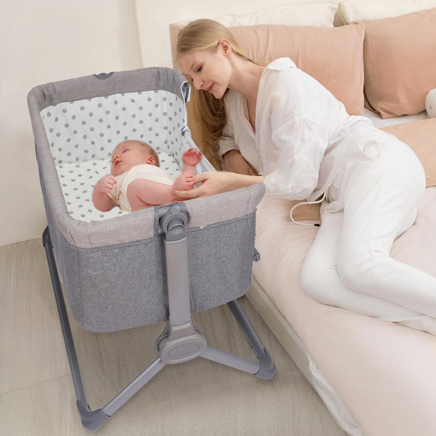 R For Rabbit Hop A Little Baby Cot Bedside Bassinet For Kids | 4 Level Height Adjustment Crib With Breathable Mesh For 0 To 12 M