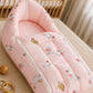 Baby Bed Cum Sleeping Bag, Yellow Cartoon Print with Zip (Pink)