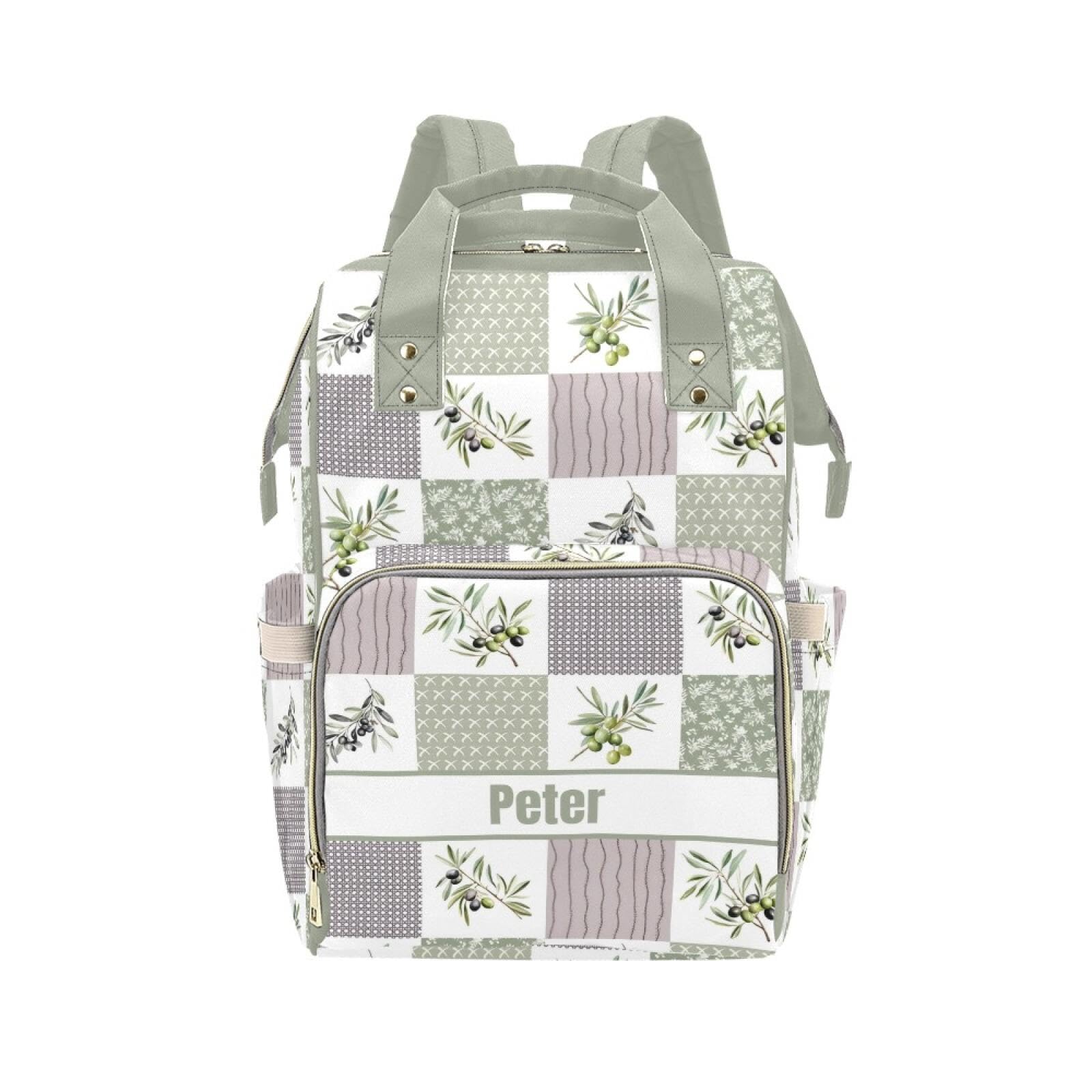 Personalized Olive Diaper Bag with Name - Custom Baby Bag, Nursing Tote Backpack for Mom, Custom Name Mommy Daypack, Shower Gift