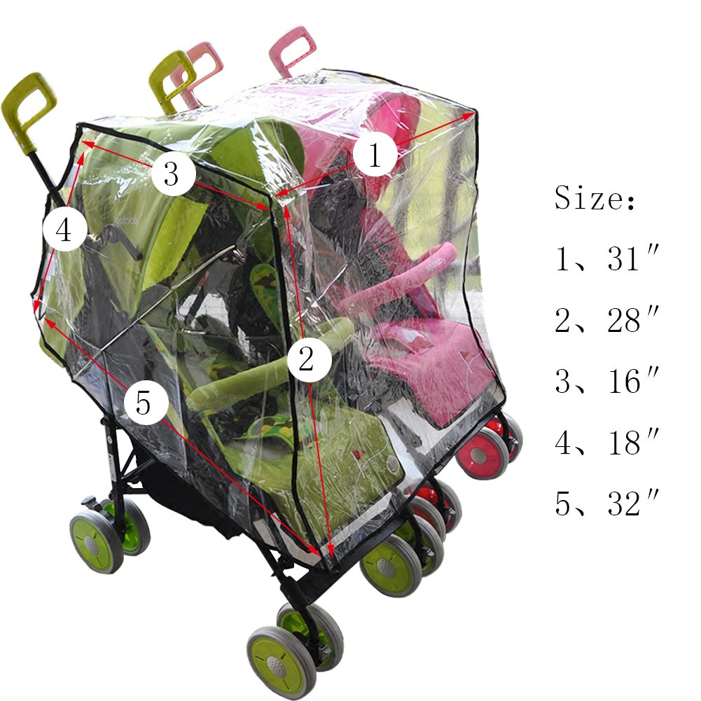 Aligle Twin Stroller Raincoat Universal Size Side By Side Stroller Weather Shield, Baby Rain Cover/Wind Shield