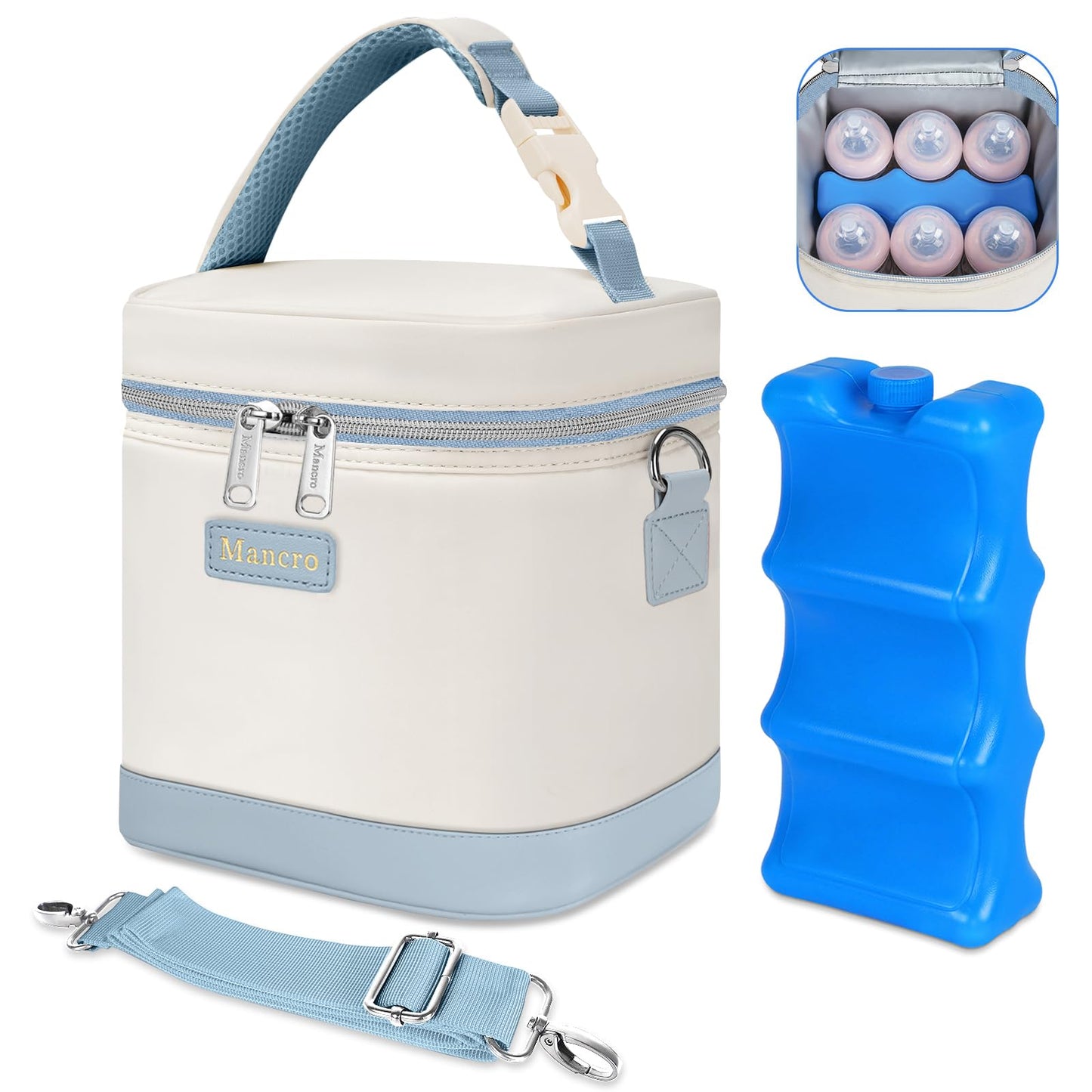 Mancro Baby Bottle Cooler Bag for Breast Milk, Includes Ice Pack, Fits 6 x 9oz Bottles, Insulated Daycare Bag for Nursing Moms, 