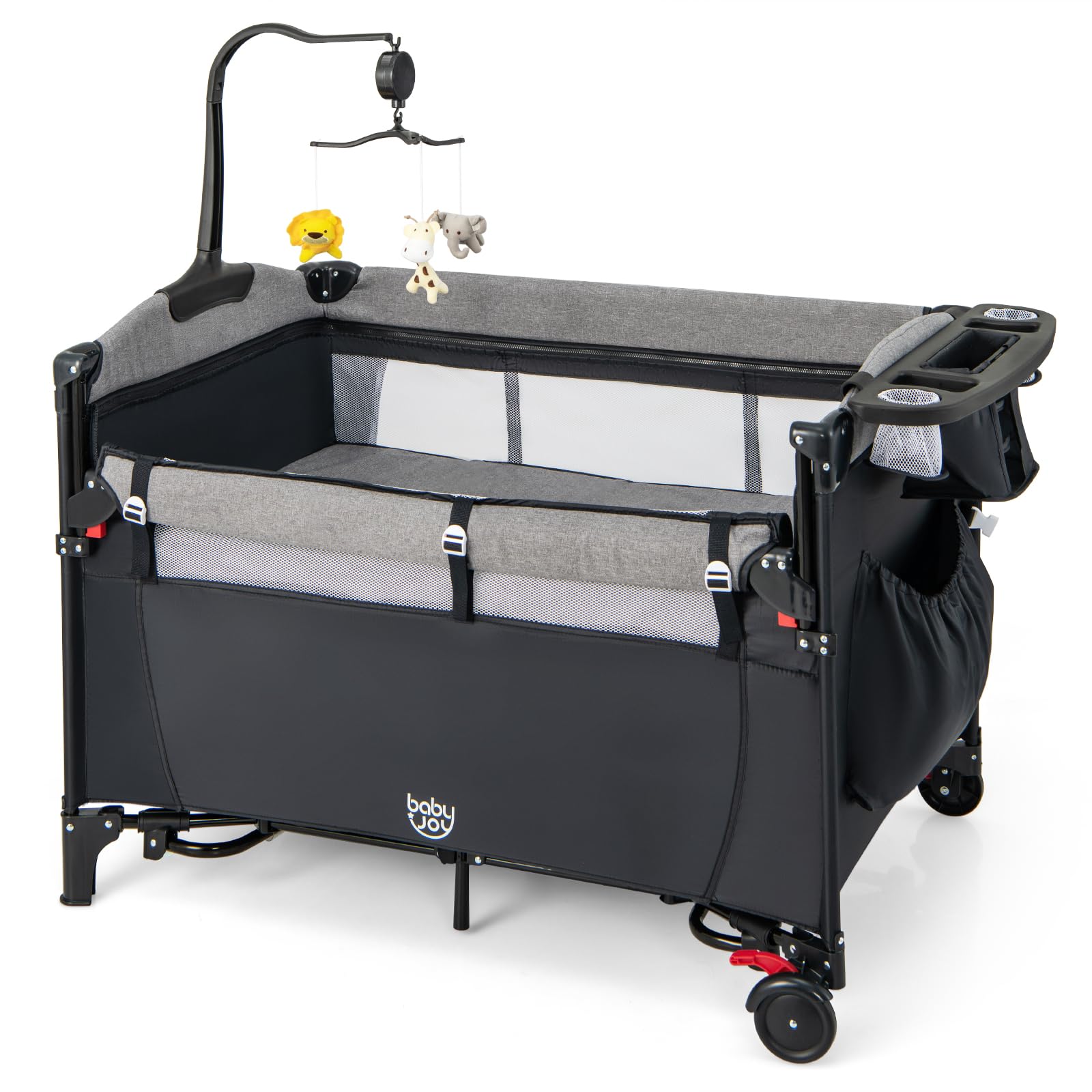 Baby Joy 5-In-1 Pack And Play, Baby Bedside Sleeper With Bassinet, Multifunction Bedside Crib From Newborn To Toddlers, U-Shaped