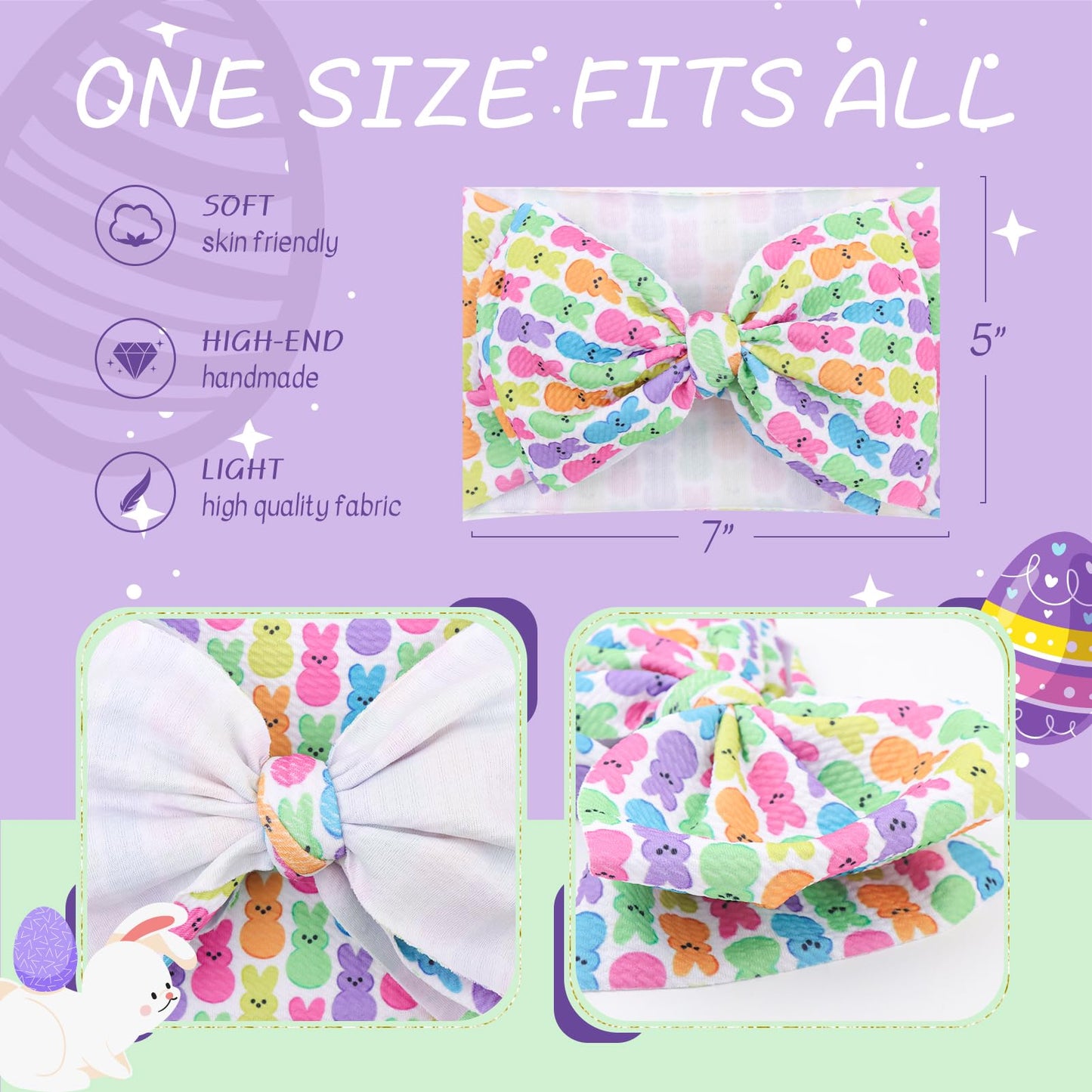 Lanmerry Baby Easter Headband Hair Bows For Girls Bunny Headband 6-12 Months Easter Rabbit Bows For Toddler Girls Hair Accessori