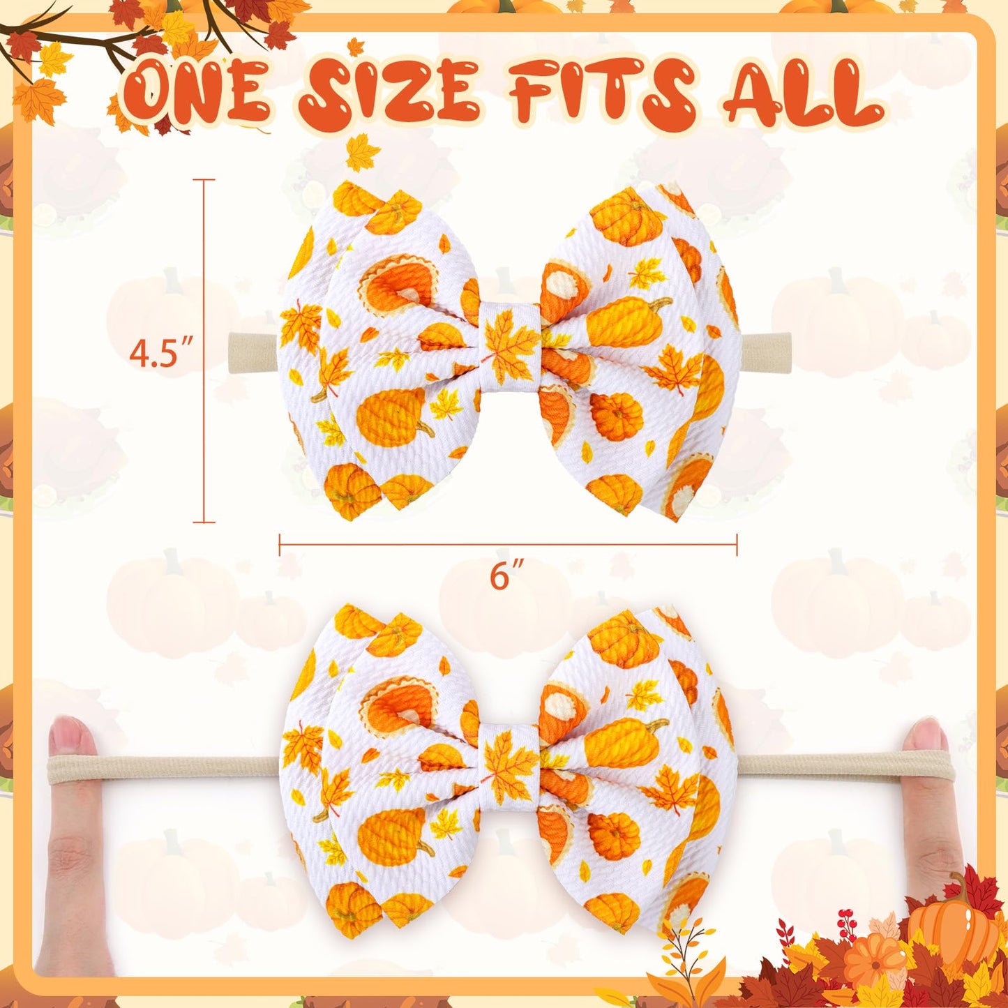 Yanjie Hairband Thanksgiving Baby Girl Headbands Set Of 2 6' Maple Leaf Pumpkin Printed Bows Newborn Hairbands Maple Leaves Hand