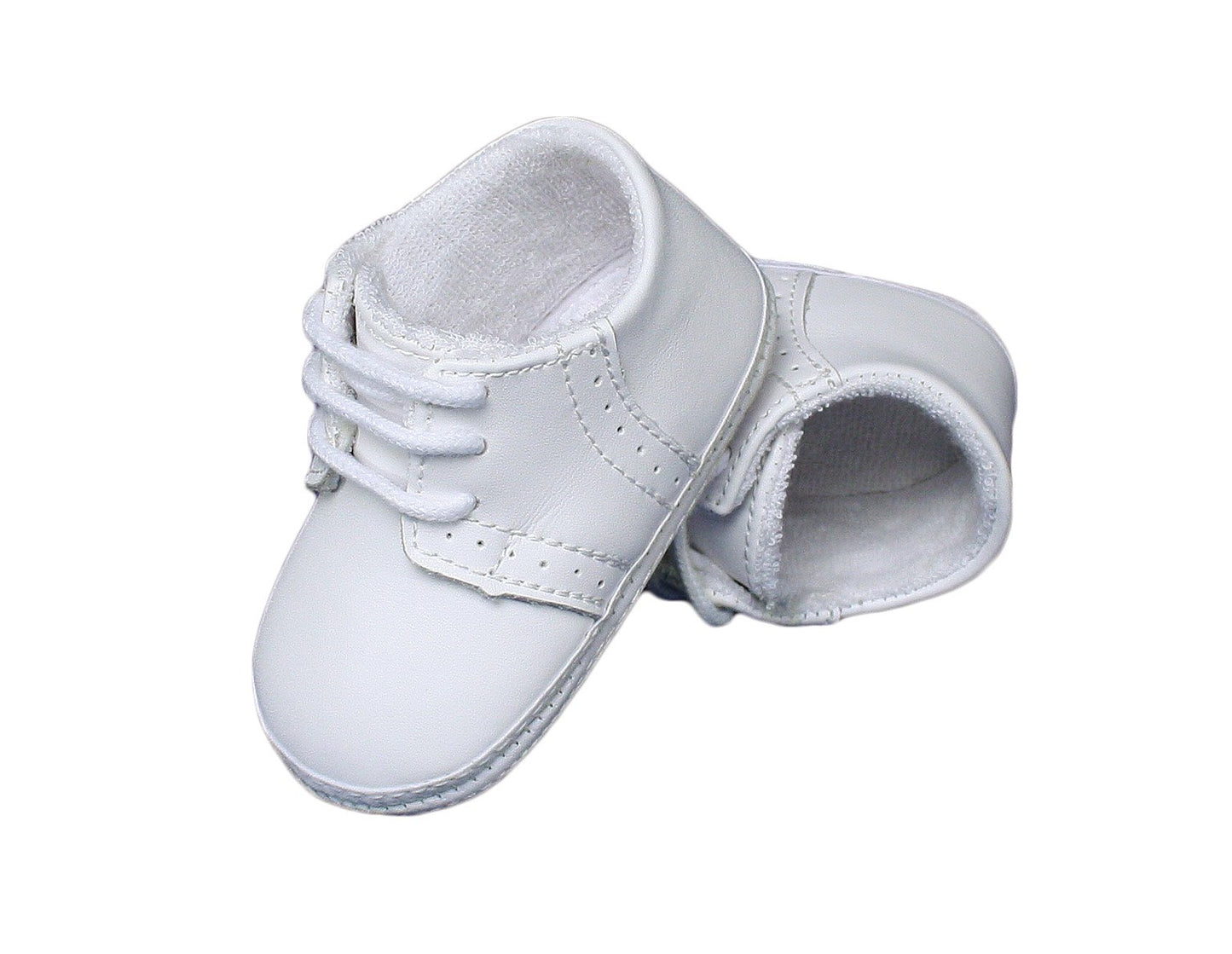 Baby Boys All White Genuine Leather Saddle Oxford Crib Shoe With Perforations - 2