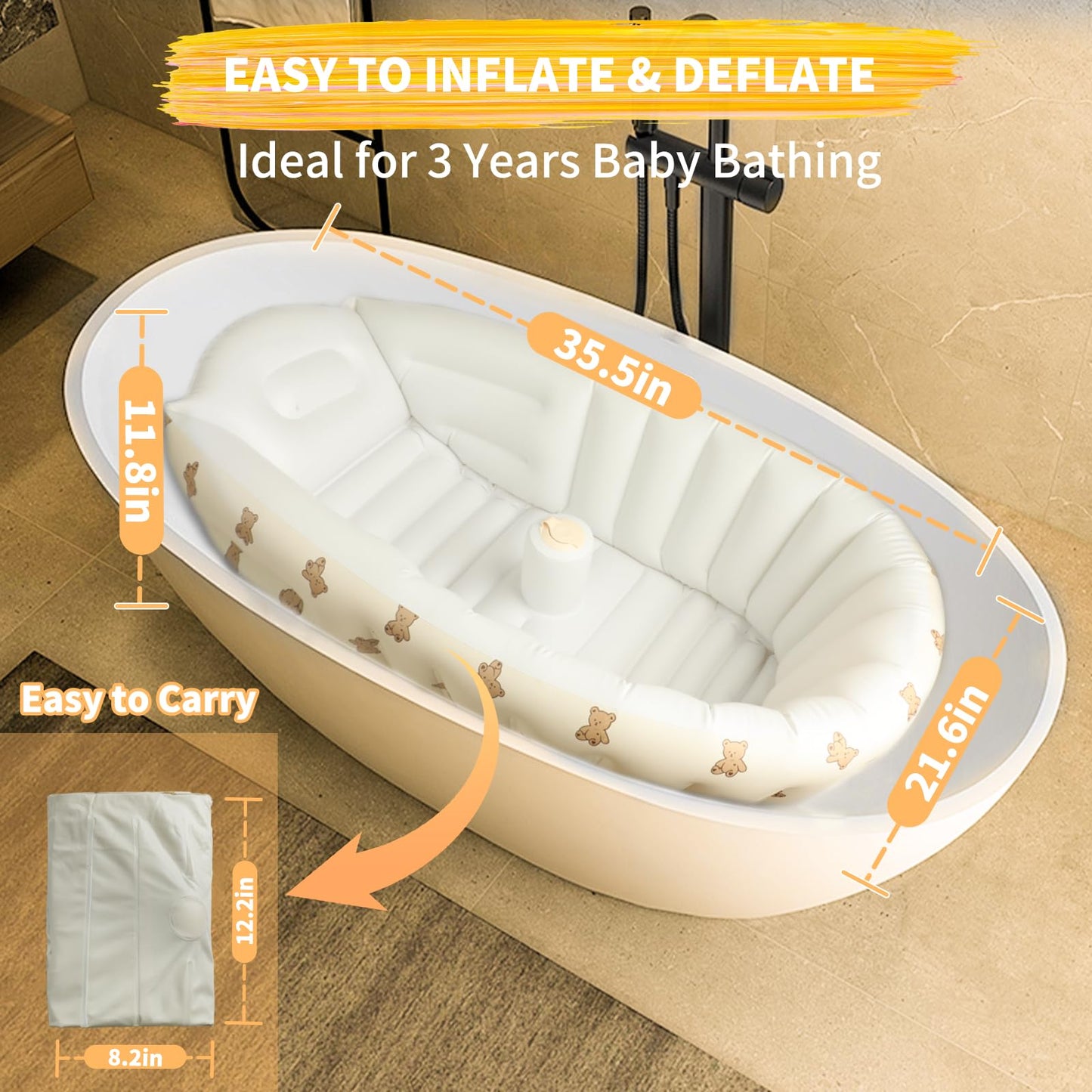 Ekepe Inflatable Baby Bathtub With Built In Pump, Collapsible Safe Baby Bathtub For Newborns And Baby, Non-Slip Travel Mini Swim