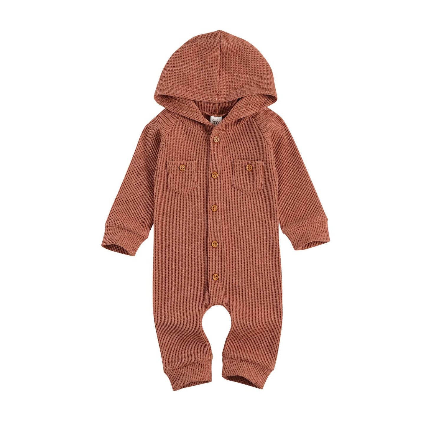 Ynibbim Winter Newborn Baby Boy Girl Solid Romper Unisex Infants Hooded Outfit Clothes Waffle Cotton Button Jumpsuits (Brick Red