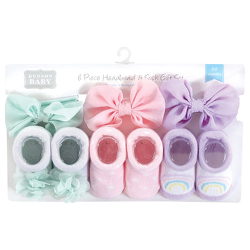 Hudson Baby Baby Girls' Headband And Socks Giftset, Purple Mint, One Size
