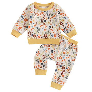 farrubbyine8 Cute Baby Girl Clothes Long Sleeve Print Sweatshirt Top and Pants Set Toddler Girl Fall Outfits (Yellow, 0-6 Months