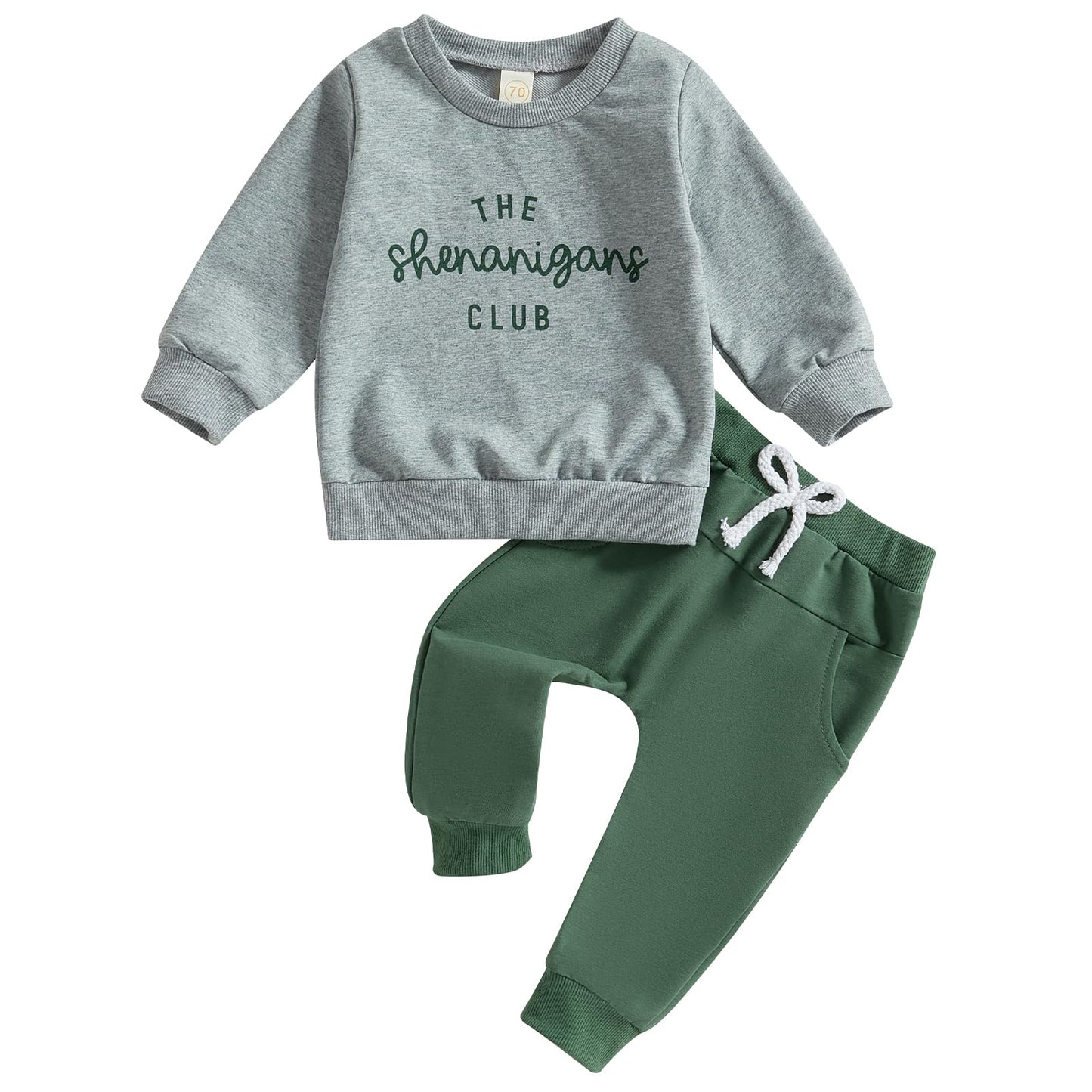 Baorji Toddler Baby Boy Fall Clothes St. Patricks Valentines Day Letter Print Sweatshirt Pants Set 2Pcs Outfits 0-2T 3T (Gray, 3