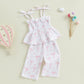 Visgogo Valentines Day Baby Girl Outfits Sleeveless Smocked Strap Camisole Linen Pants Heart/Bow Baby Summe Clothes (Bow&Daisy,
