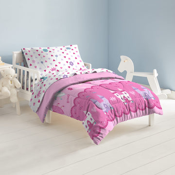 Dream Factory Magical Princess 4 Piece Bedding Set, Toddler, Pink,2A74630Jmu