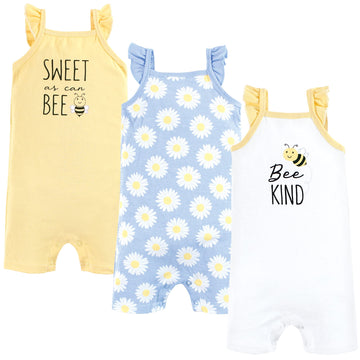 Hudson Baby Unisex Baby Cotton Rompers, Bee Kind, 12-18 Months