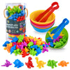 FLMRIOY Counting Dinosaurs Toy Matching Games, 56 Pcs Color Sorting Toys with Bowls Preschool Learning Math Activities for 3-6 K