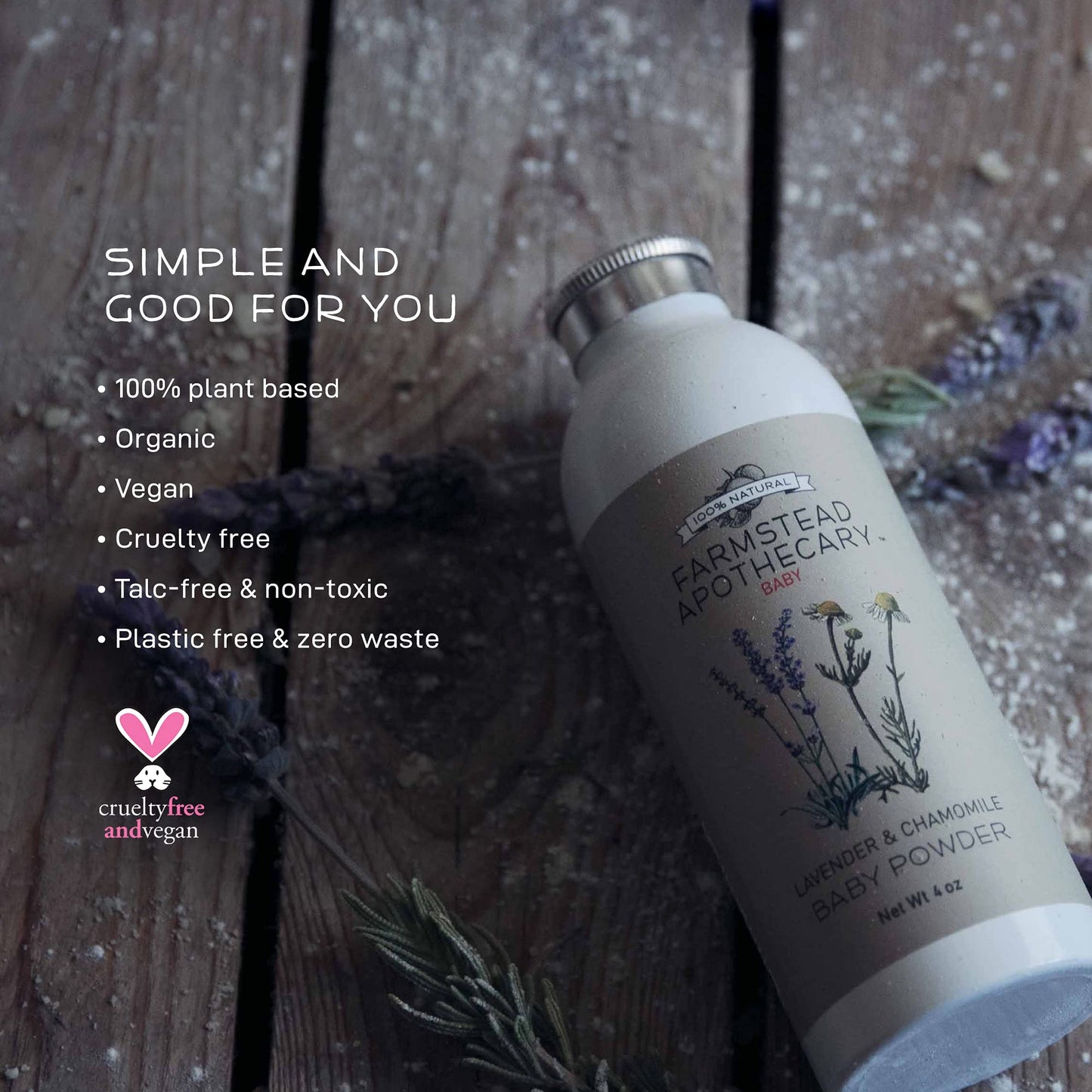 Farmstead Apothecary 100% Natural Baby Powder (Talc-Free) With Organic Tapioca Starch, Organic Chamomile Flowers, Organic Calend