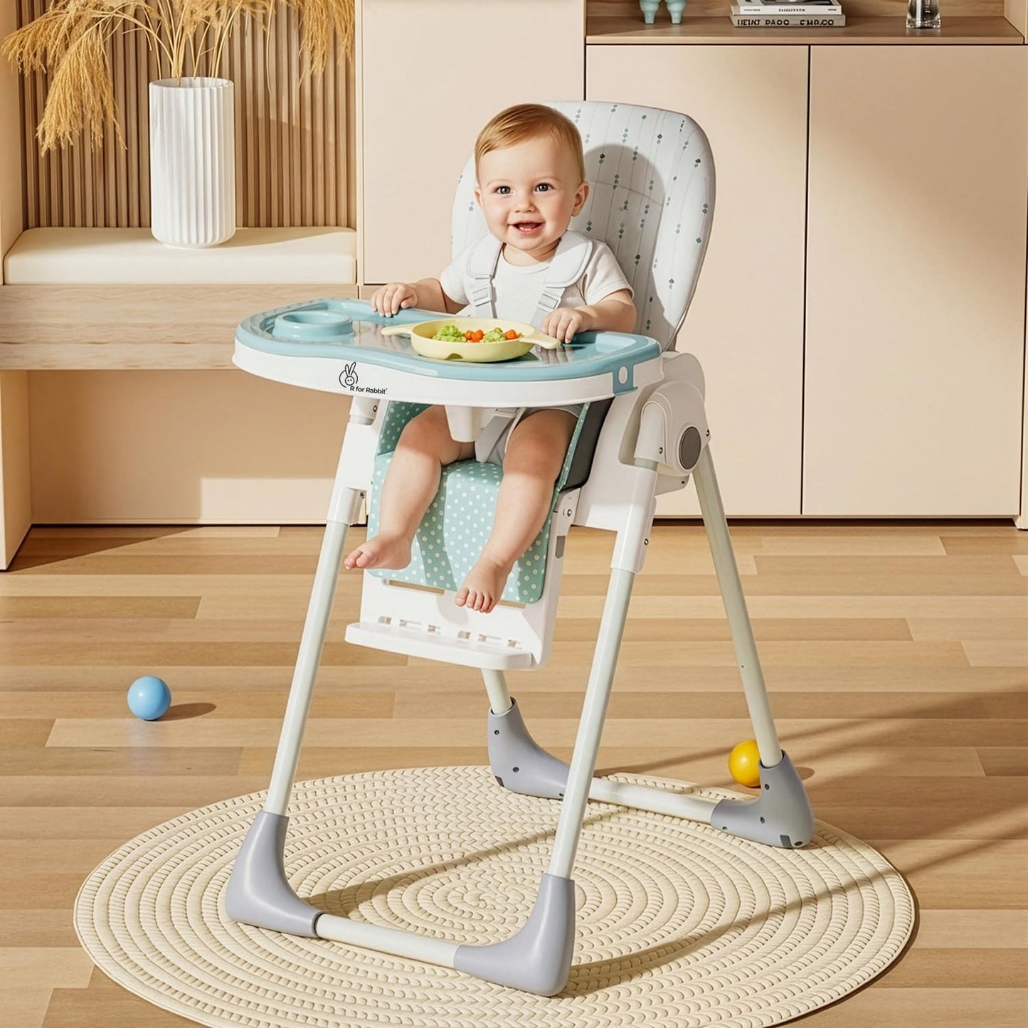R For Rabbit Marshmallow Lite Baby Feeding High Chair For Babies, 6 Levels Smart Baby Feeding High Chair (Blue)