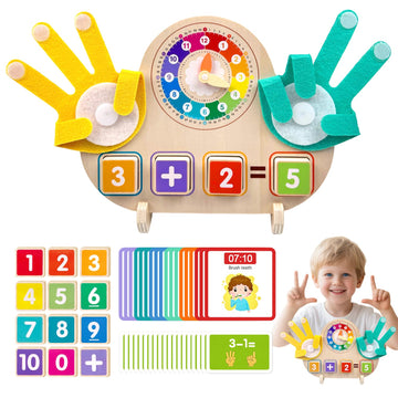 BAYMI Montessori Toys for 3 4 5 Year Old - Math Manipulatives with Clock, Number Blocks & Finger Counting Cards, Educational Pre