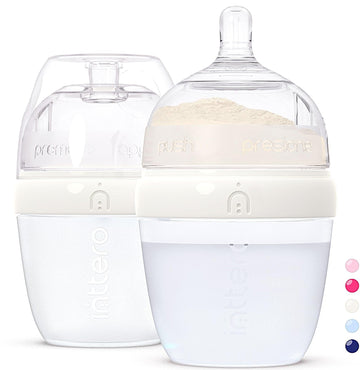 Inttero 6Oz White Formula Dispenser Anti-Colic Baby Bottles - 2 Pack/Slow Flow (Stylish White) - Everyday Baby Essentials - Form